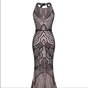 Retro stage black rose gold pink gown 1920